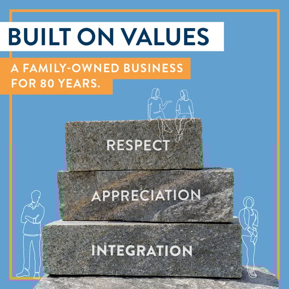 Granite blocks with the REITZ values of respect, appreciation and integration. 80 years of family business.