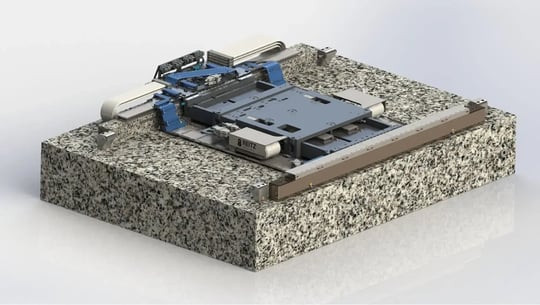 Messdemonstrator von REITZ Natursteintechnik: Demonstrationsanlage für präzise Mess-, Positionier- und Bewegungstechnik auf Granitbasis.