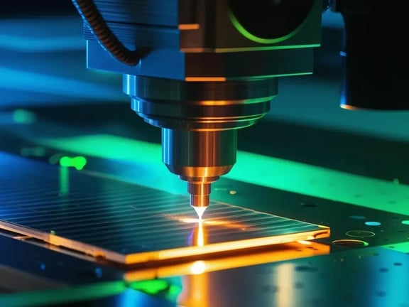 Laserkopf positioniert sich hochpräzise über Werkstück auf Bearbeitungstisch